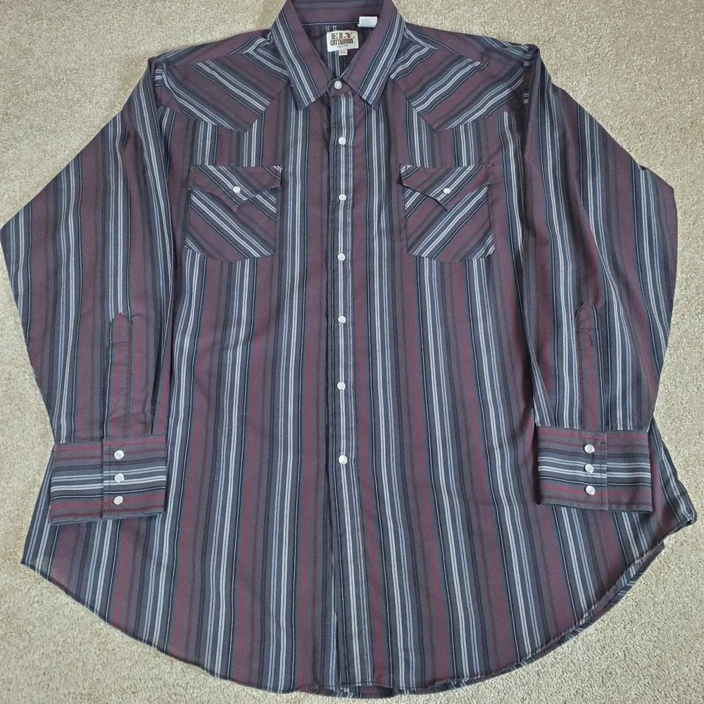 ELY Cattleman Western Shirt Men's Size XXL Pearl Snaps Long Sleeve‎ Stripe